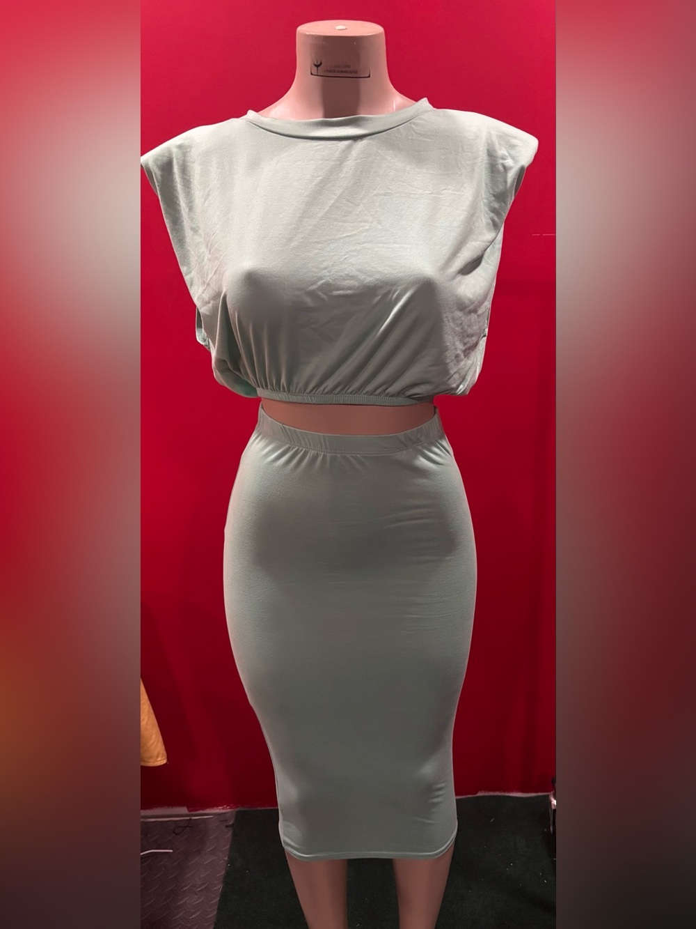 Mint Green Two-Piece Pencil Skirt Set - Women